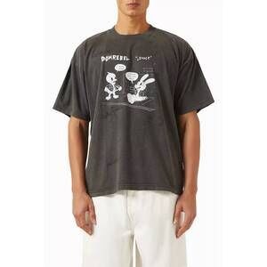 NEW DOMREBEL lender graphic cotton t-shirt in faded black